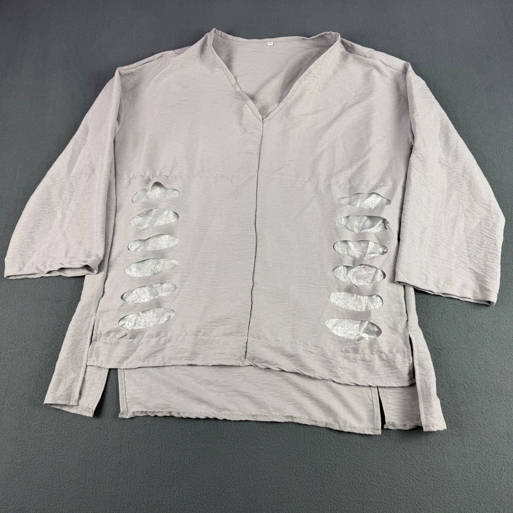 Unbranded Grey Silver Metallic Distressed Tunic and Pants Set XL